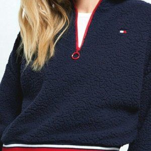 Tommy Hilfiger | Tops | Tommy Hilfiger Sport Navy Blue Faux Sherpa Quarter  Zip Top Sweatshirt Size M | Poshmark
